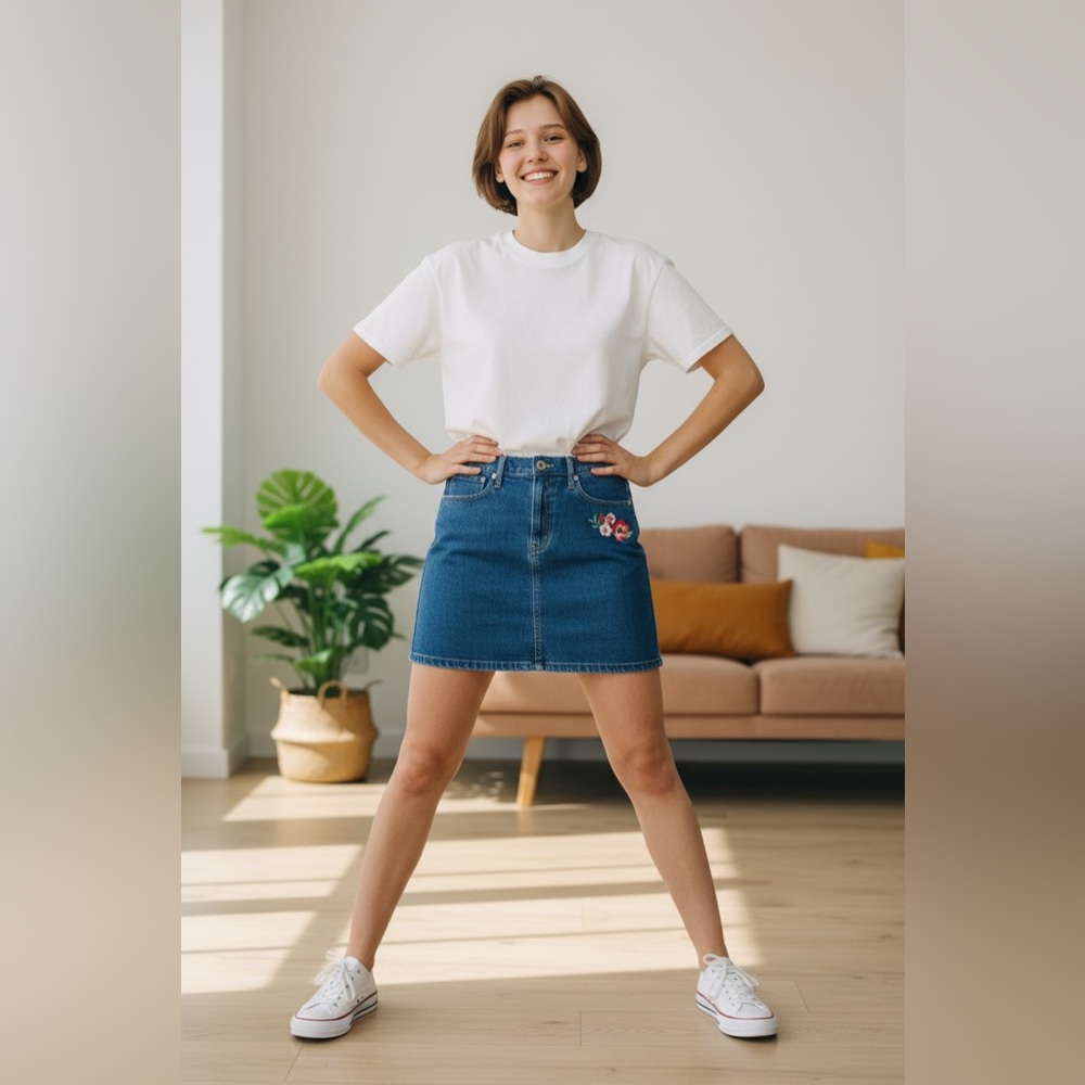 J. Crew Blue Denim Skirt with Floral Embroidery